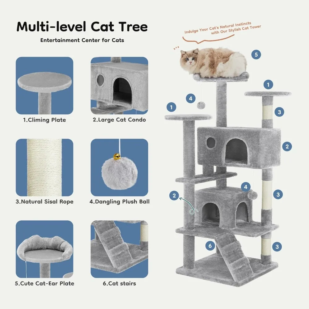 FunnyLuza - Cat Tower with 2 Condos & Scratching Posts